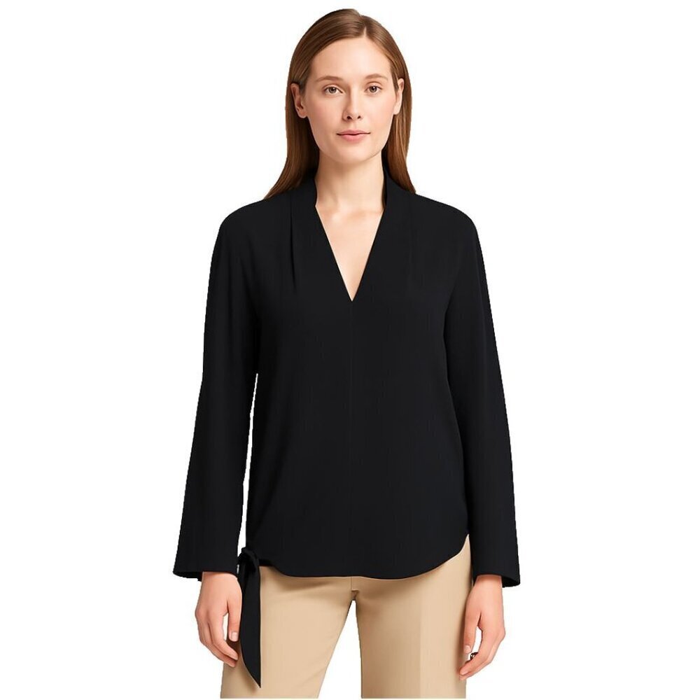 Escada Women’s Size 42 (US 10) Black Tie Hem Long Sleeve Blouse Top
